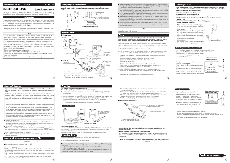 Image de la première page du manuel de l'appareil ATH-BT03