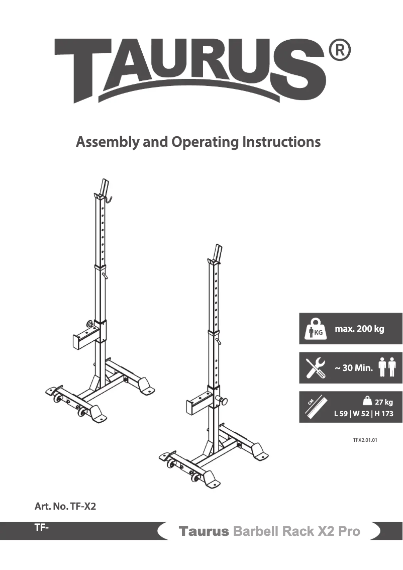 Page n°1 - Manuel utilisateur Taurus Barbell Rack X2 Pro