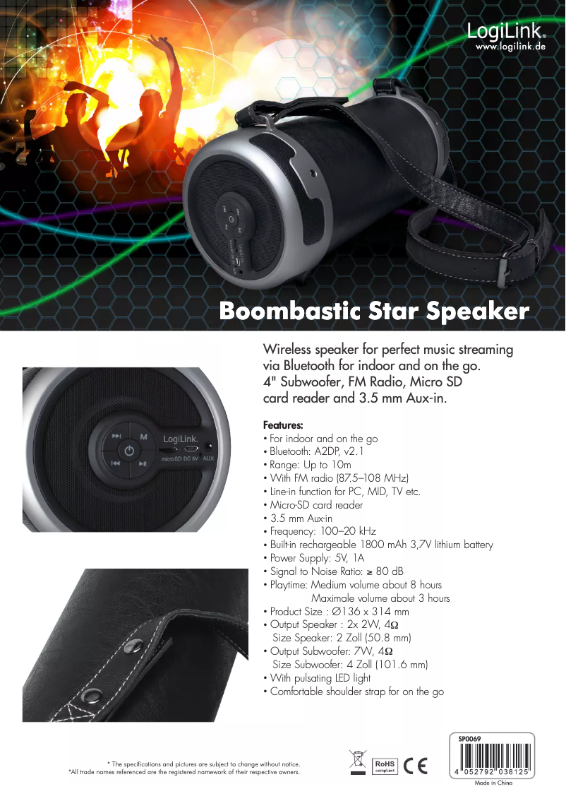 Page 1 de la notice Manuel utilisateur LogiLink SP0069