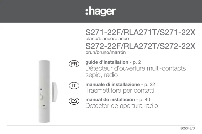 Page n°1 - Instructions / montage Hager S272-22F