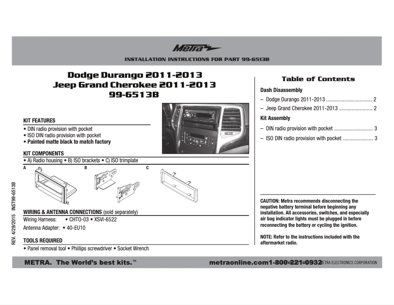 Page n°1 - Manuel utilisateur Metra 99-6513B
