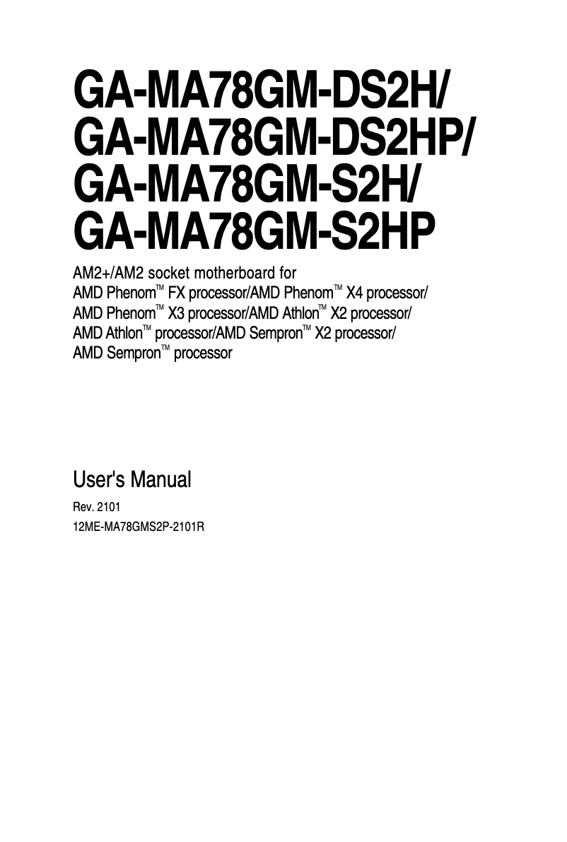 Page 1 de la notice Manuel utilisateur Gigabyte GA-MA78GM-DS2HP