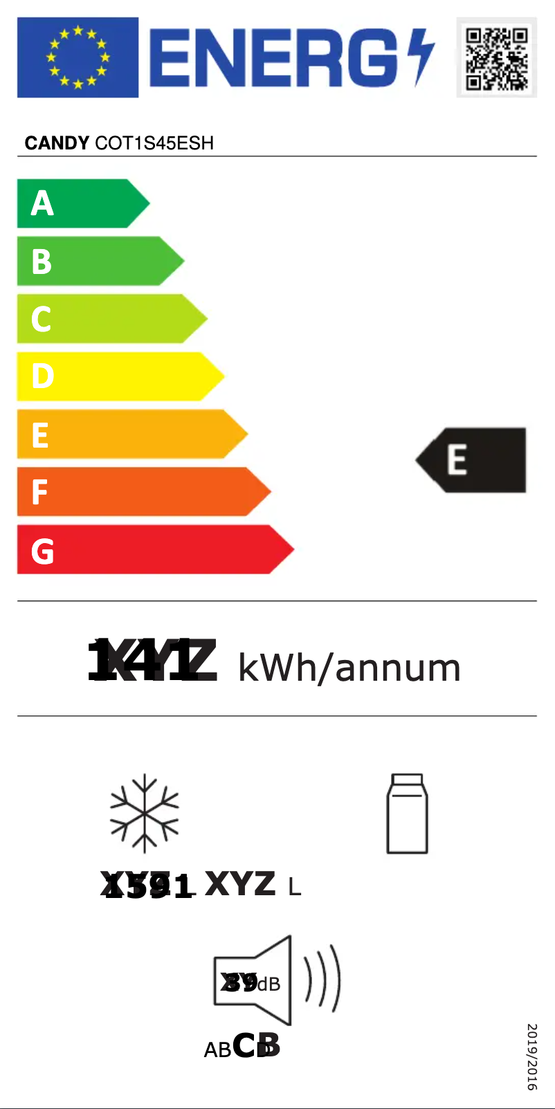 Page n°1 - Label énergétique Candy COT1S45ESH