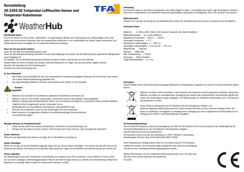 Imagen de la primera página del manual del dispositivo WeatherHub 30.3304.02