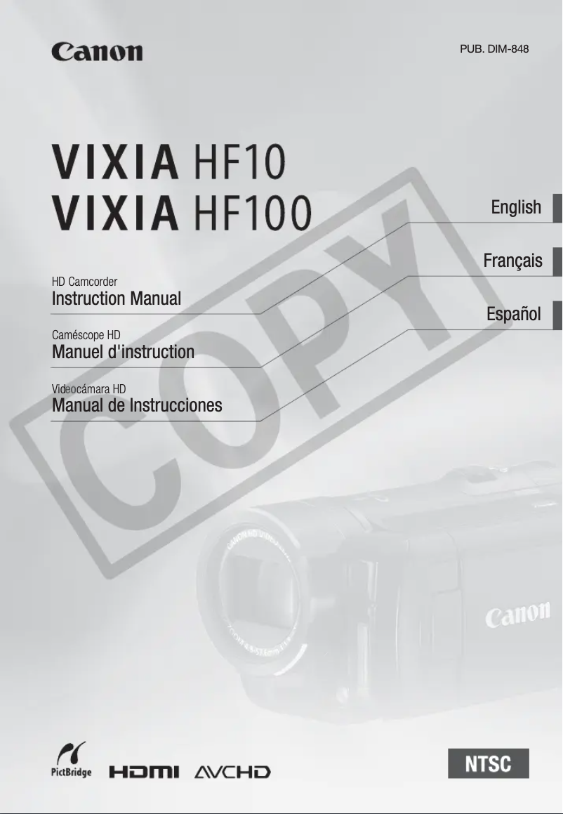 Image de la première page du manuel de l'appareil Vixia HF10