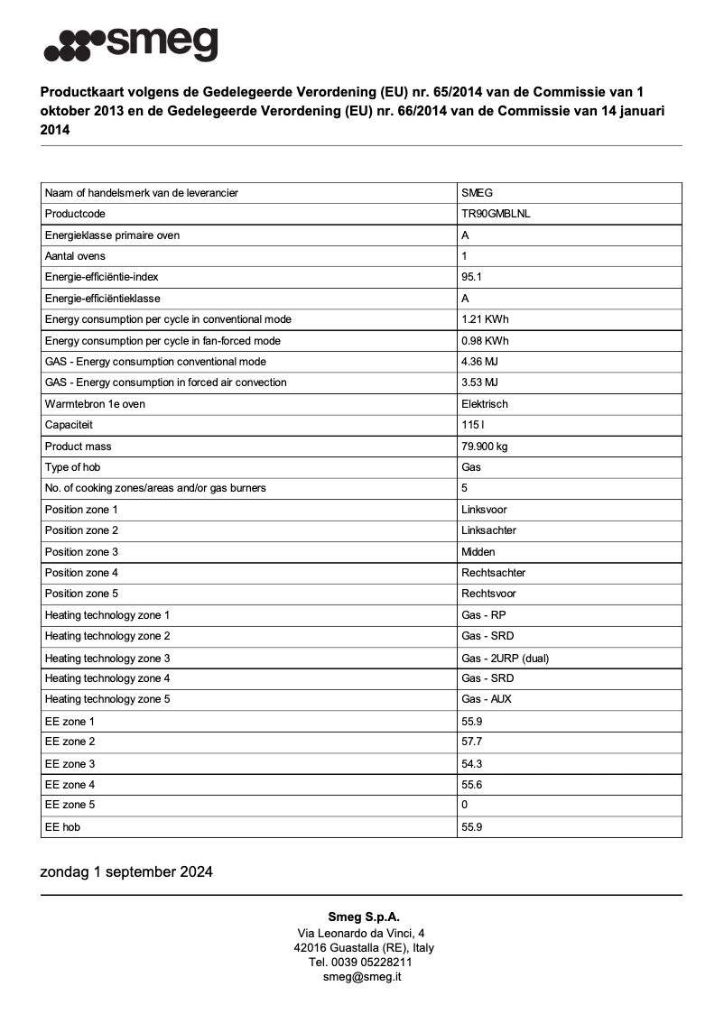 Page n°1 - Fiche technique Smeg TR90GMBLNL