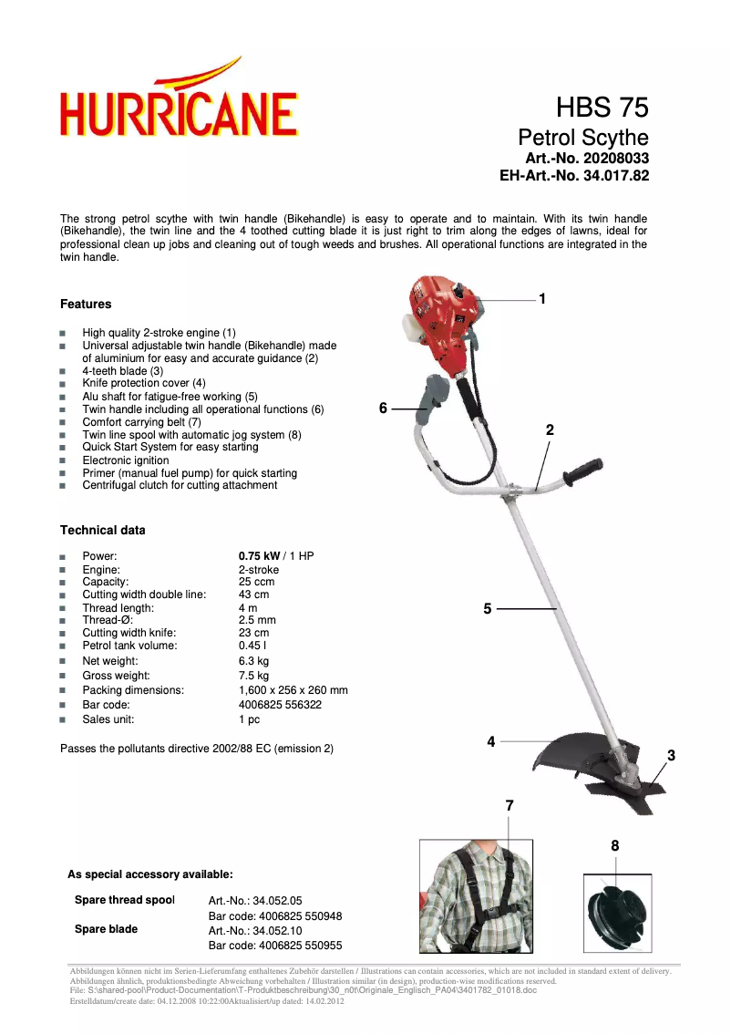 Page 1 de la notice Manuel utilisateur Hurricane HBS 75