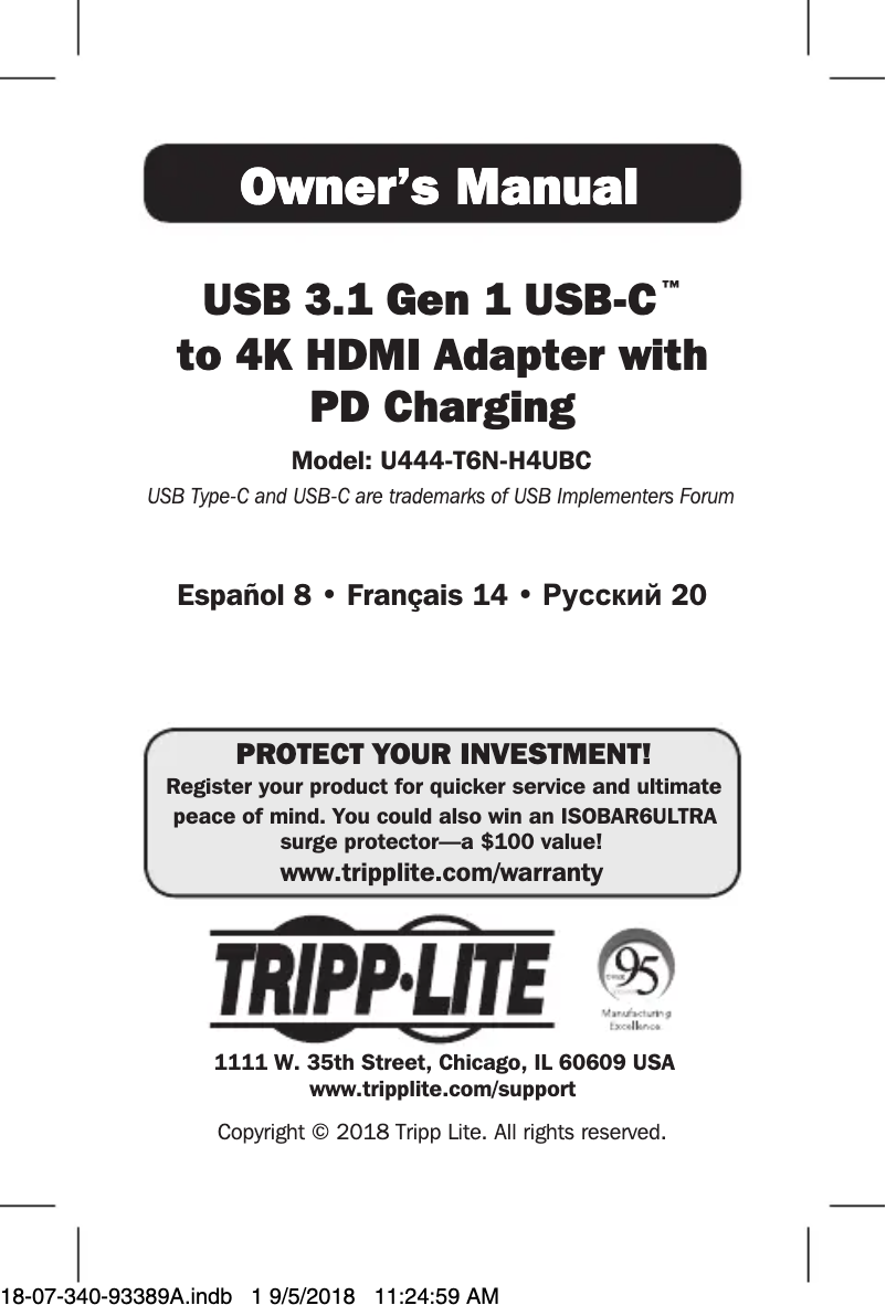 Page n°1 - Manuel utilisateur Tripp Lite U444-T6N-H4UBC