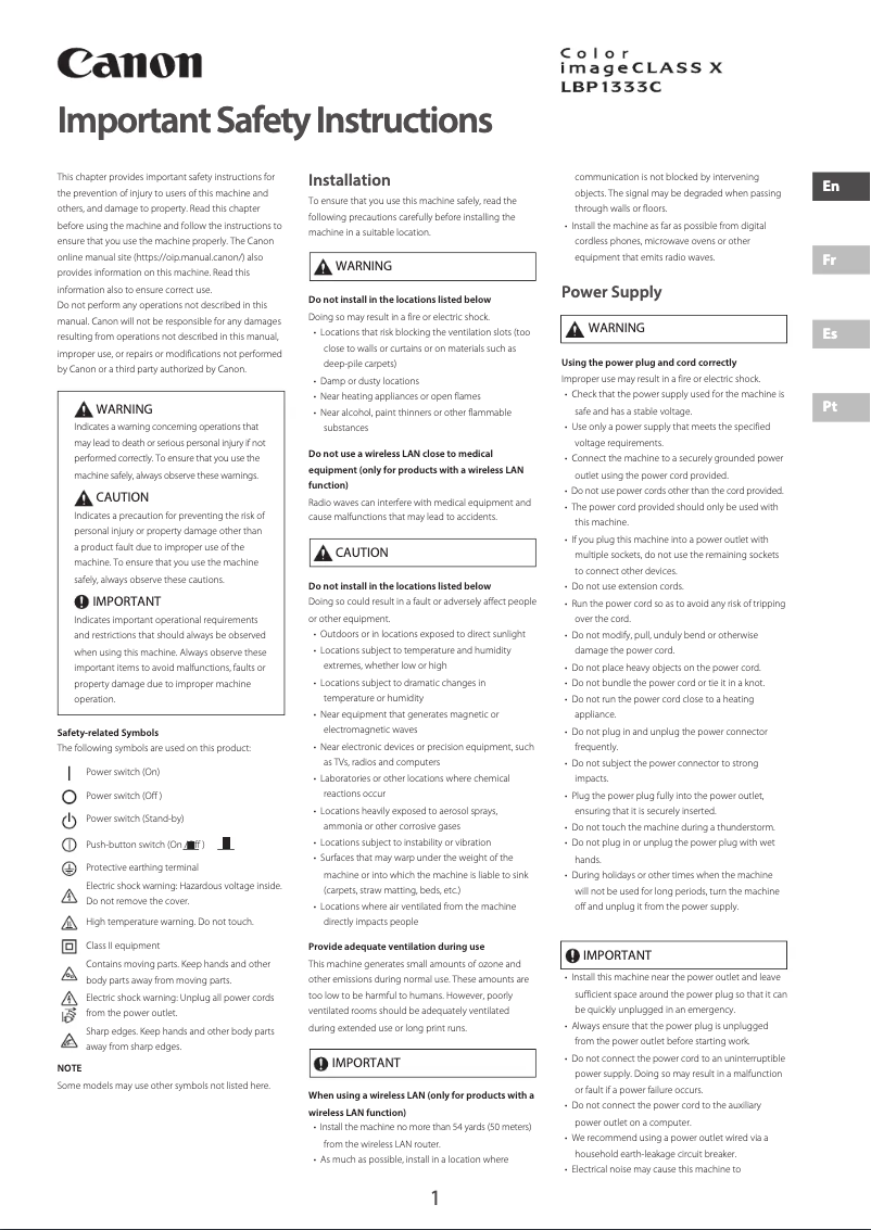 Image de la première page du manuel de l'appareil imageCLASS X LBP1333c