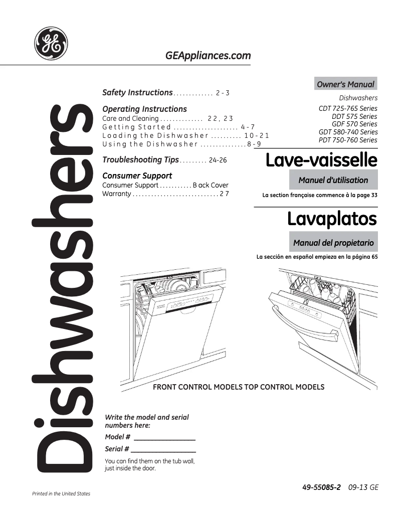 Page n°1 - Manuel d'utilisation et d'entretien GE PDT760SSFSS