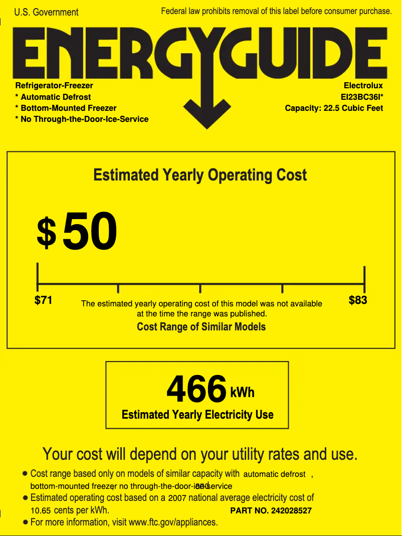 Page 1 de la notice Label énergétique Electrolux EI23BC36IS