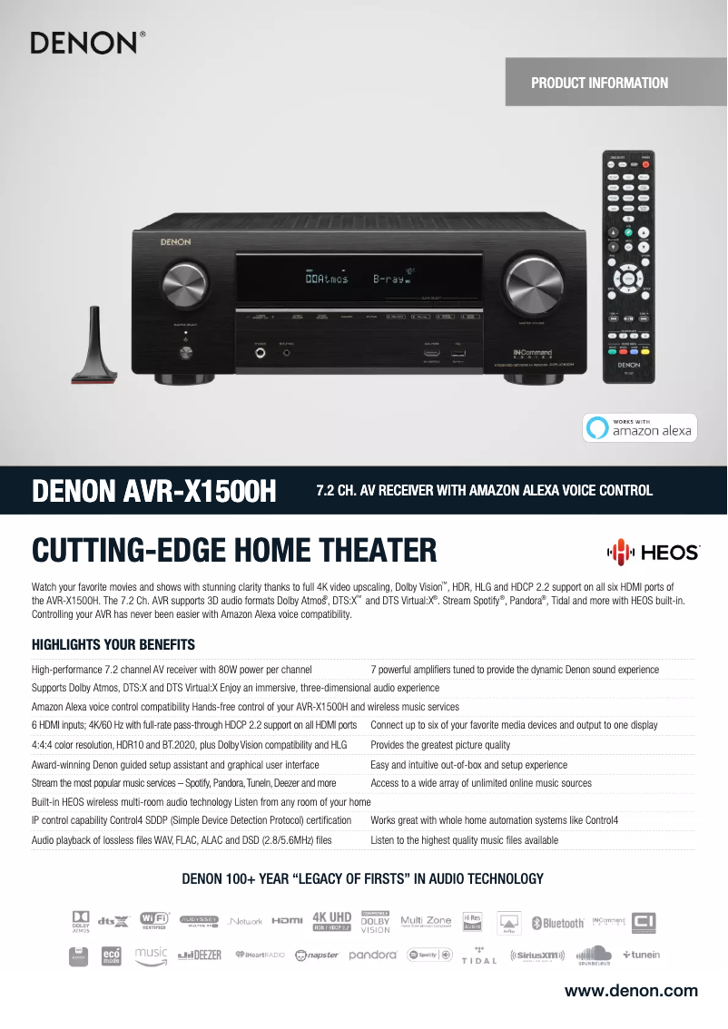 Page n°1 - Fiche technique Denon AVR-X1500H
