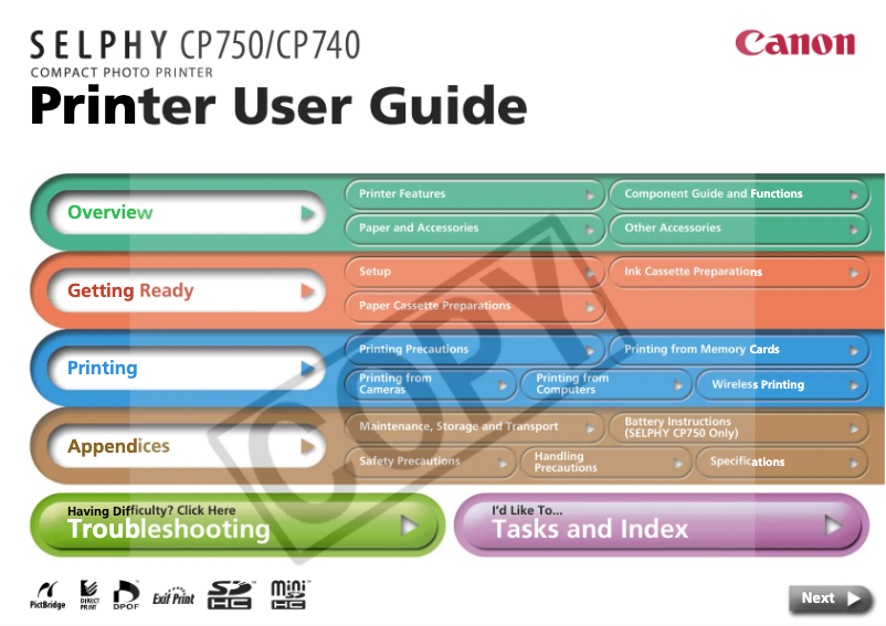 Page n°1 - Manuel utilisateur Canon Selphy CP740