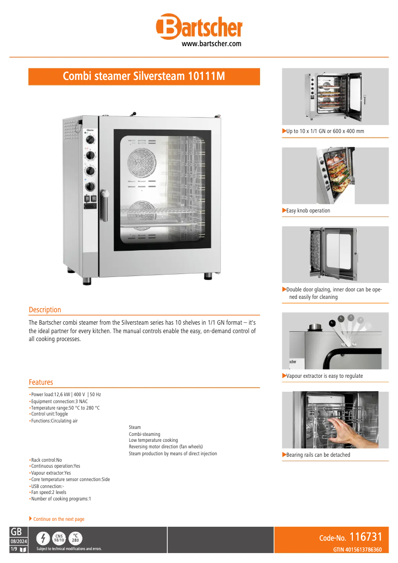 Page n°1 - Fiche technique Bartscher 116731