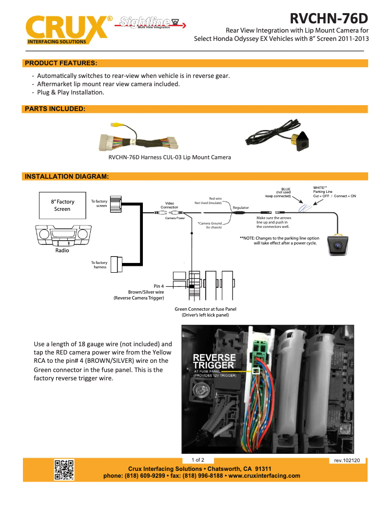 Page 1 de la notice Manuel utilisateur CRUX RVCHN-76D
