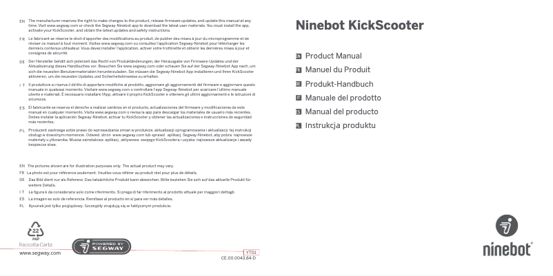 Page 1 de la notice Manuel utilisateur Segway Ninebot KickScooter F65