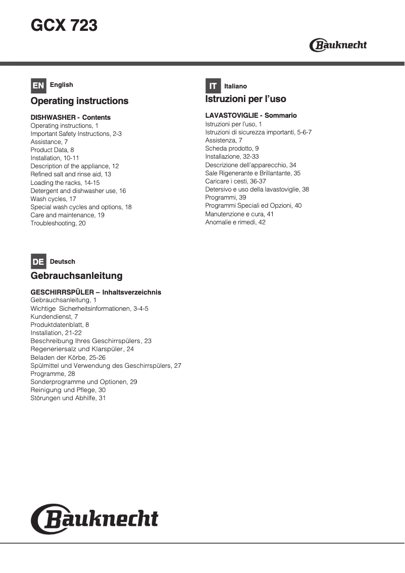 Page 1 de la notice Manuel utilisateur Bauknecht GCX 723