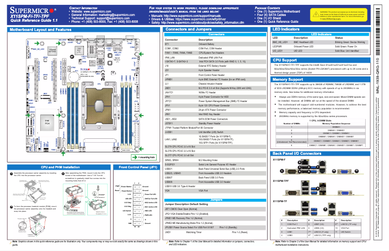 Page 1 de la notice Guide de démarrage rapide Supermicro X11SPM-TF