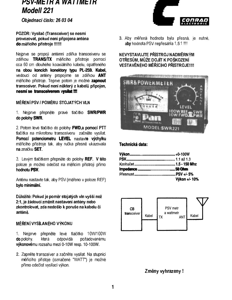 Page 1 de la notice Manuel utilisateur Midland SWR221