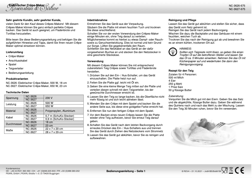 Page 1 de la notice Manuel utilisateur Rosenstein & Söhne NC-3627-919
