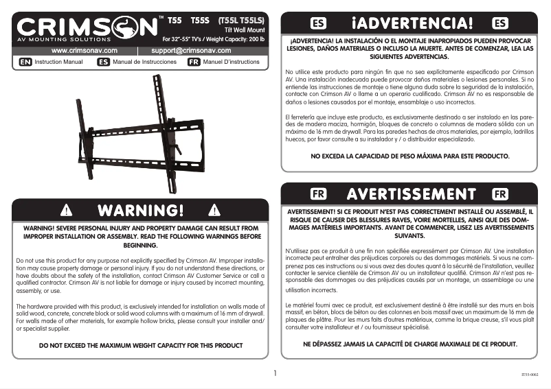 Page 1 de la notice Manuel utilisateur Crimson T55L