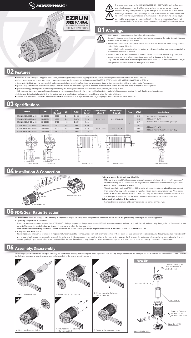 Page n°1 - Manuel utilisateur Hobbywing Max10 SCT-C