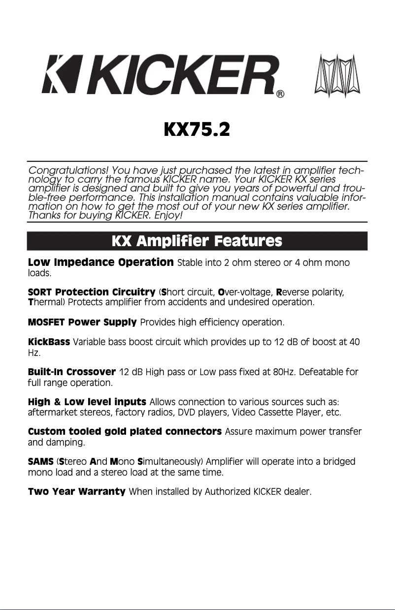 Página 1 del manual Manual de usuario Kicker KX75.2