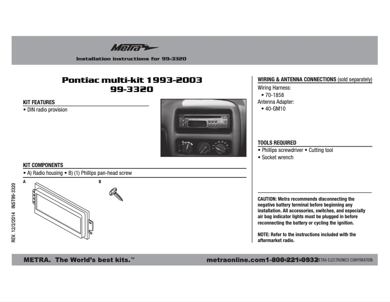 Page n°1 - Mode d'emploi Metra 99-3320