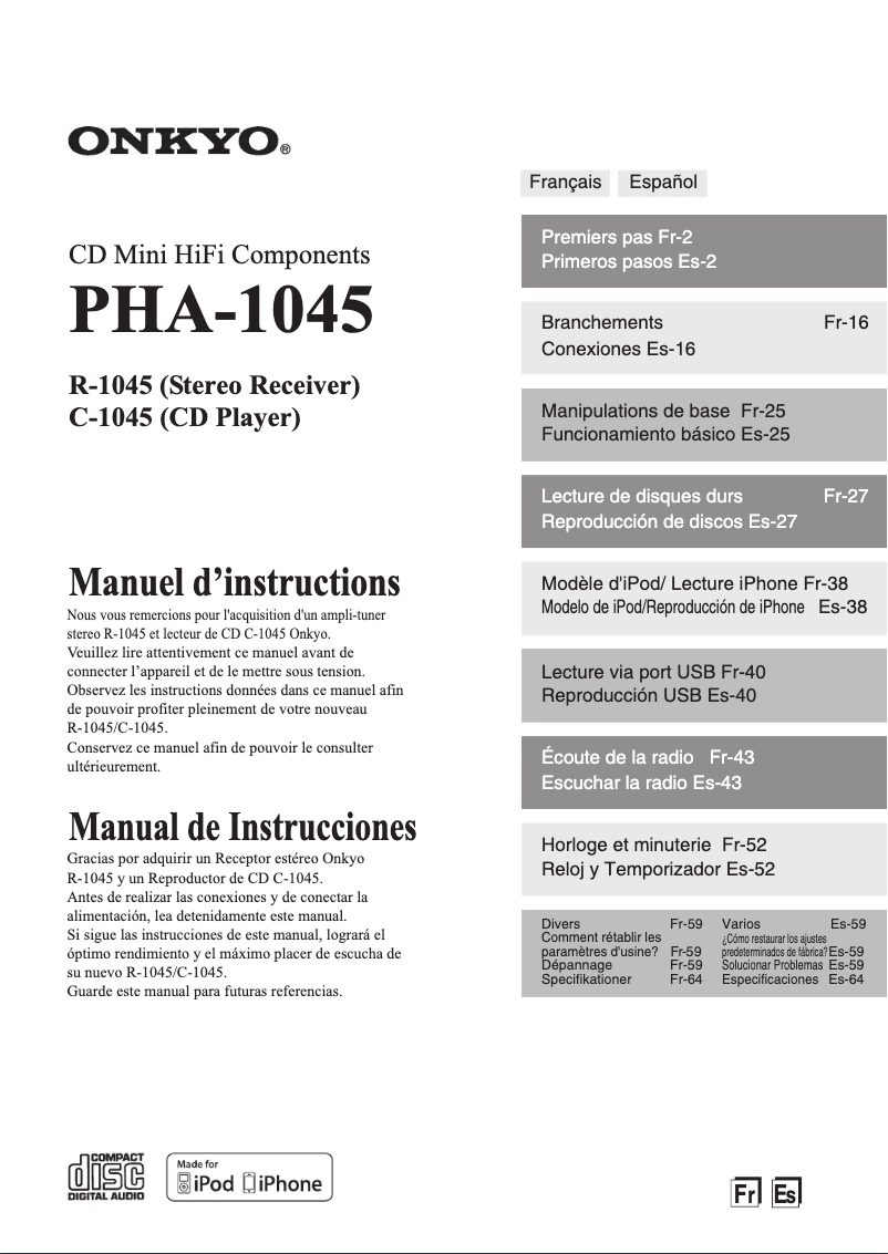 Page n°1 - Manuel utilisateur Onkyo PHA-1045