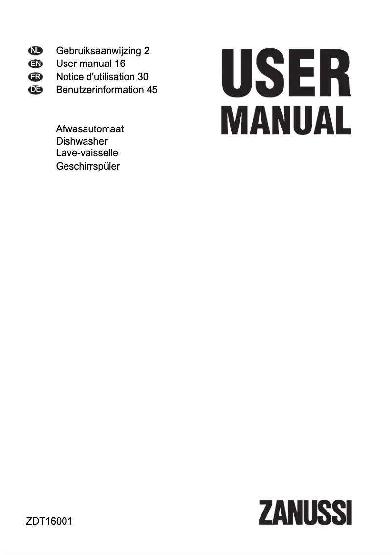 Page n°1 - Manuel utilisateur Zanussi ZDT16001FA