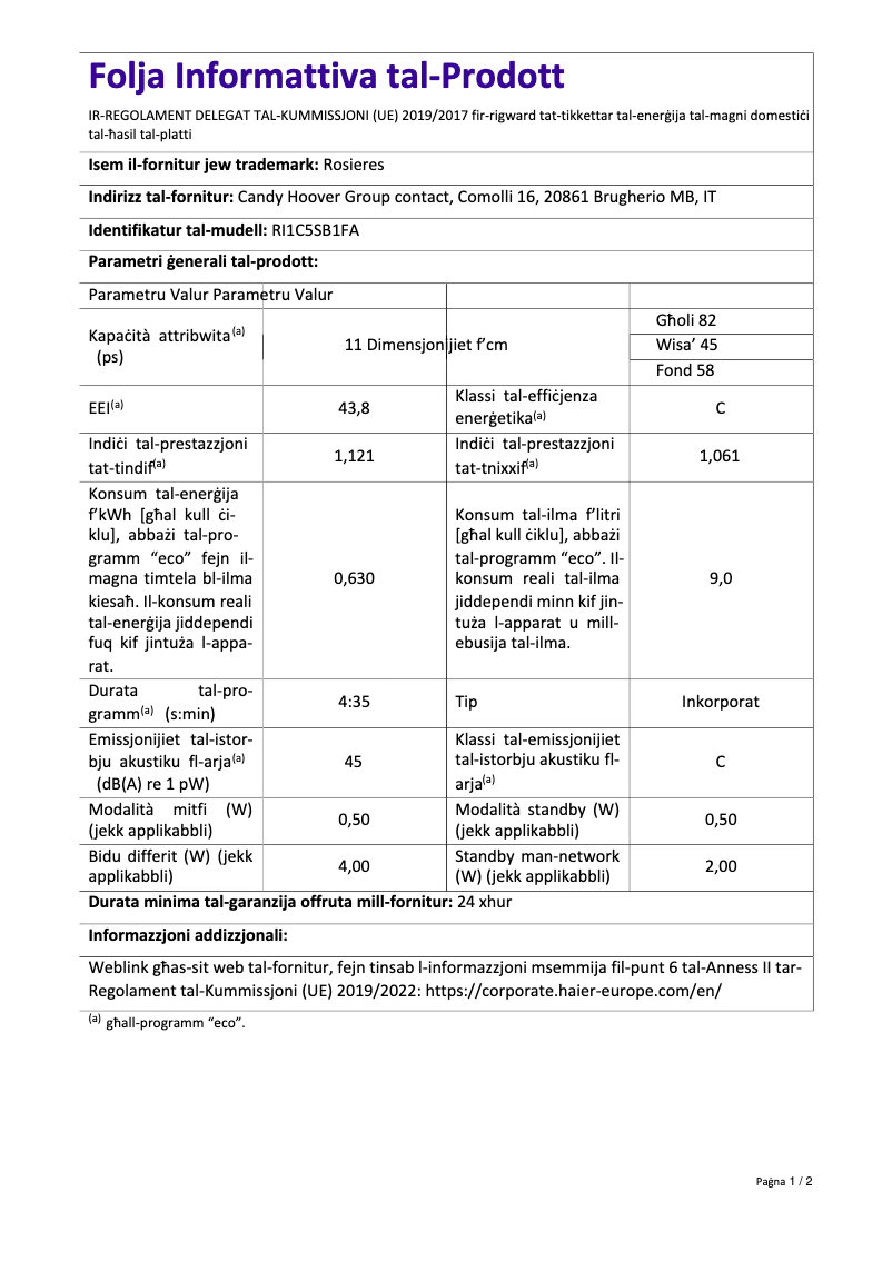 Image de la première page du manuel de l'appareil RI1C5SB1FA