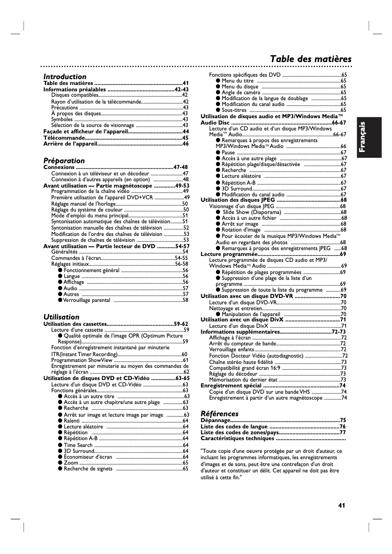 Page 1 de la notice Manuel utilisateur Philips DVP3100V