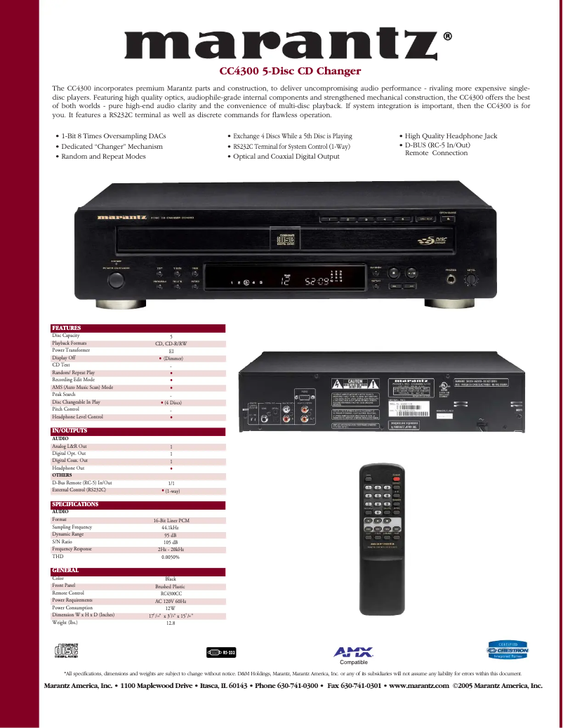 Page n°1 - Fiche technique Marantz CC4300