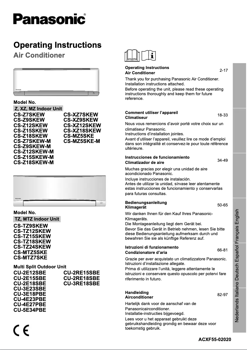 Page 1 de la notice Manuel utilisateur Panasonic CU-2E15SBE