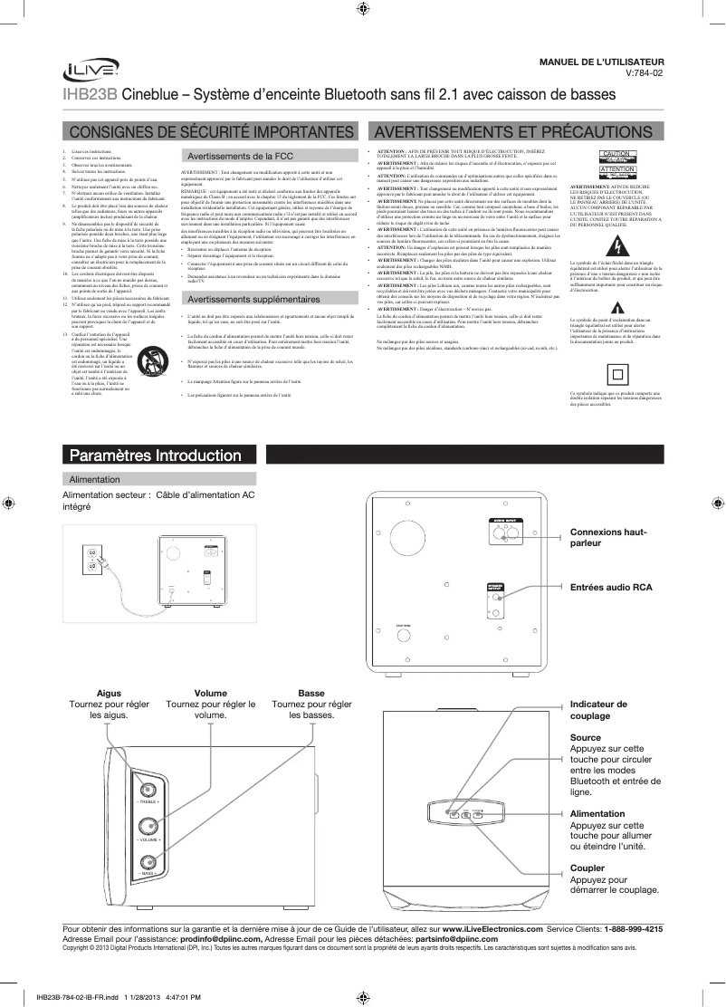 Page n°1 - Manuel utilisateur iLive IHB23B