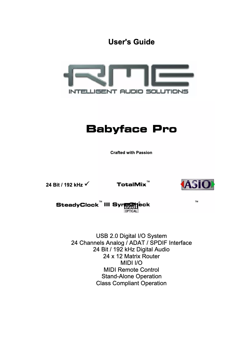 Page 1 de la notice Manuel utilisateur RME Babyface Pro