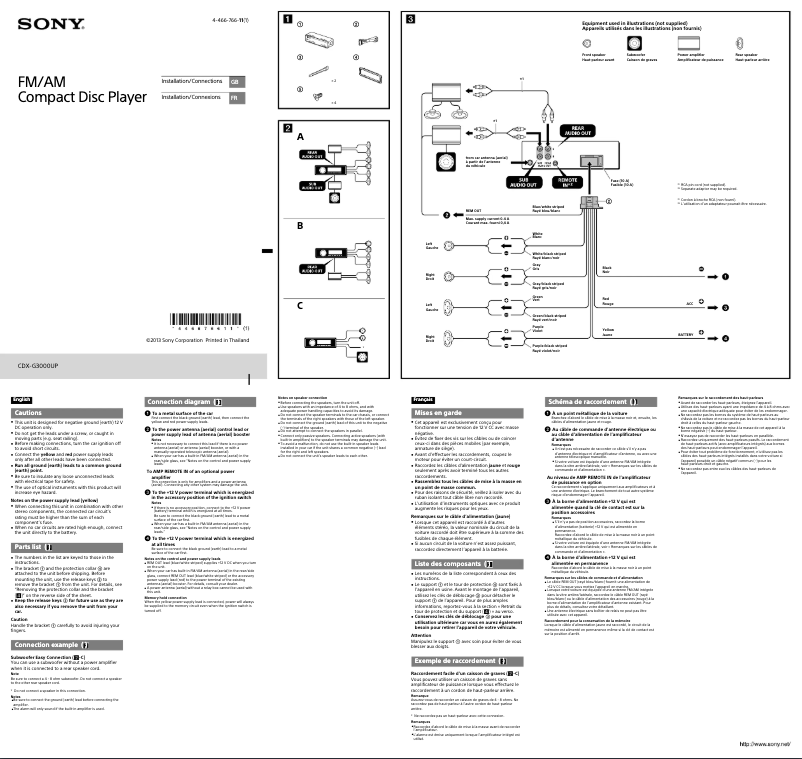 Page 1 de la notice Guide d'installation Sony CDX-G3000UP