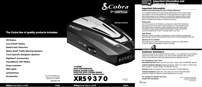 Page 1 de la notice Manuel utilisateur Cobra XRS 9370