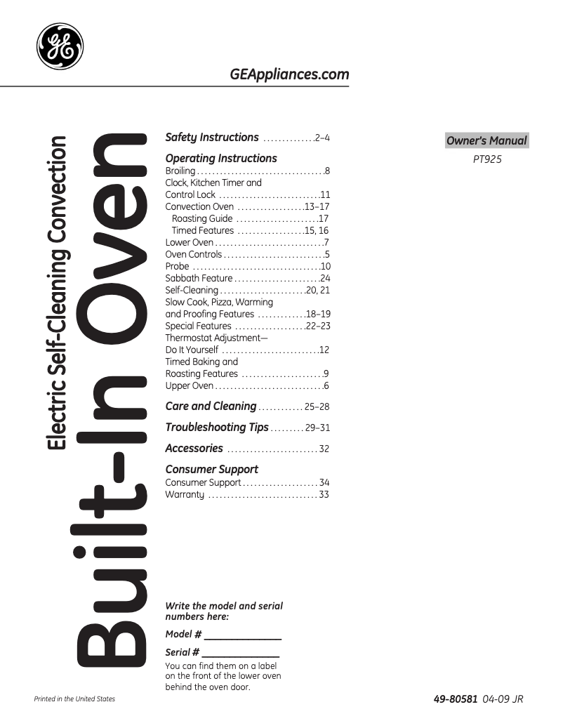 First page image of the manual for PT925