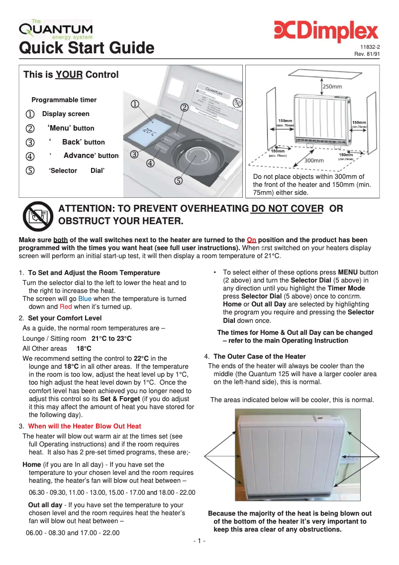 Página 1 del manual Guía de inicio rápido Dimplex QM150