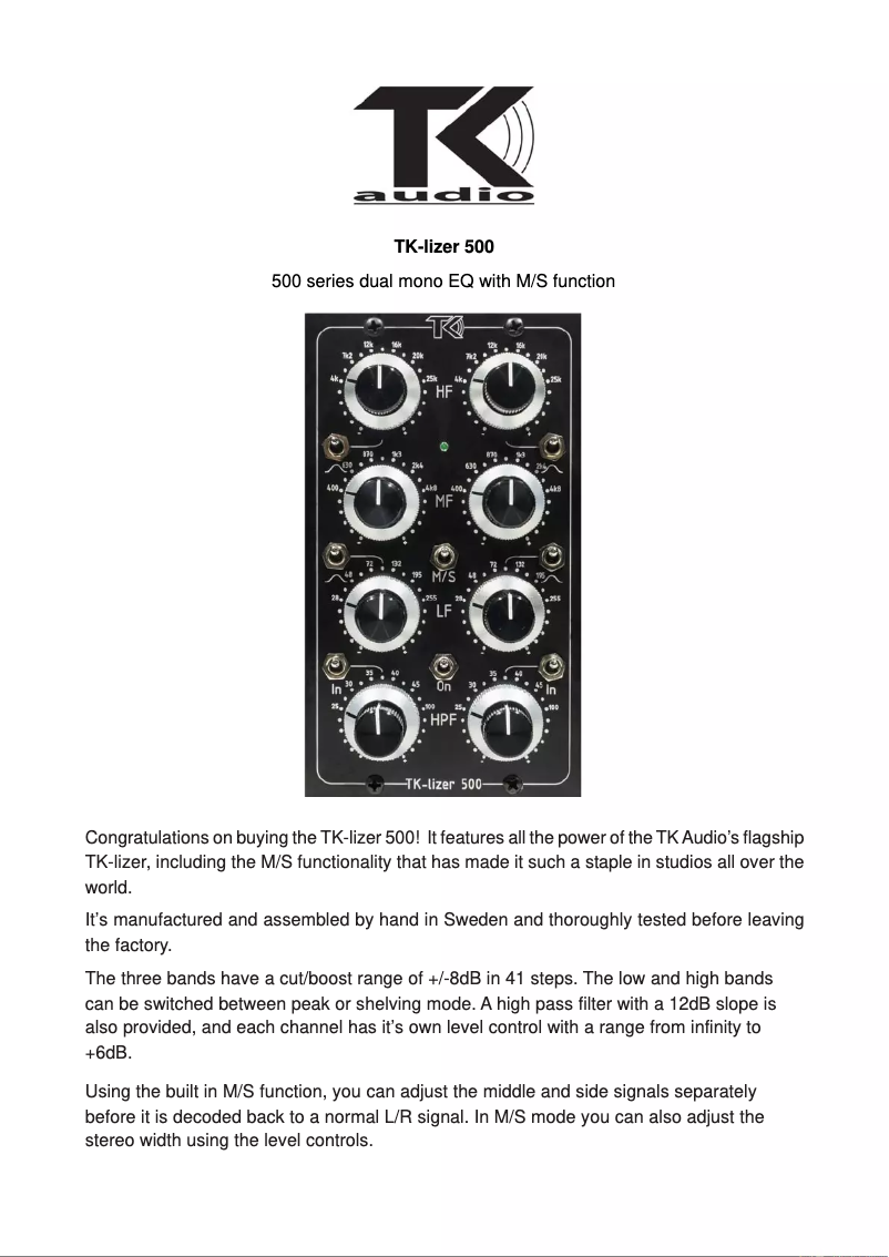 Image de la première page du manuel de l'appareil TK-lizer 500