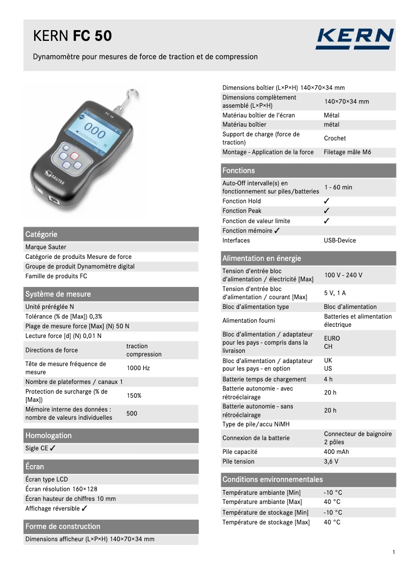 Page 1 of the manual Technical Sheet Sauter FC 50