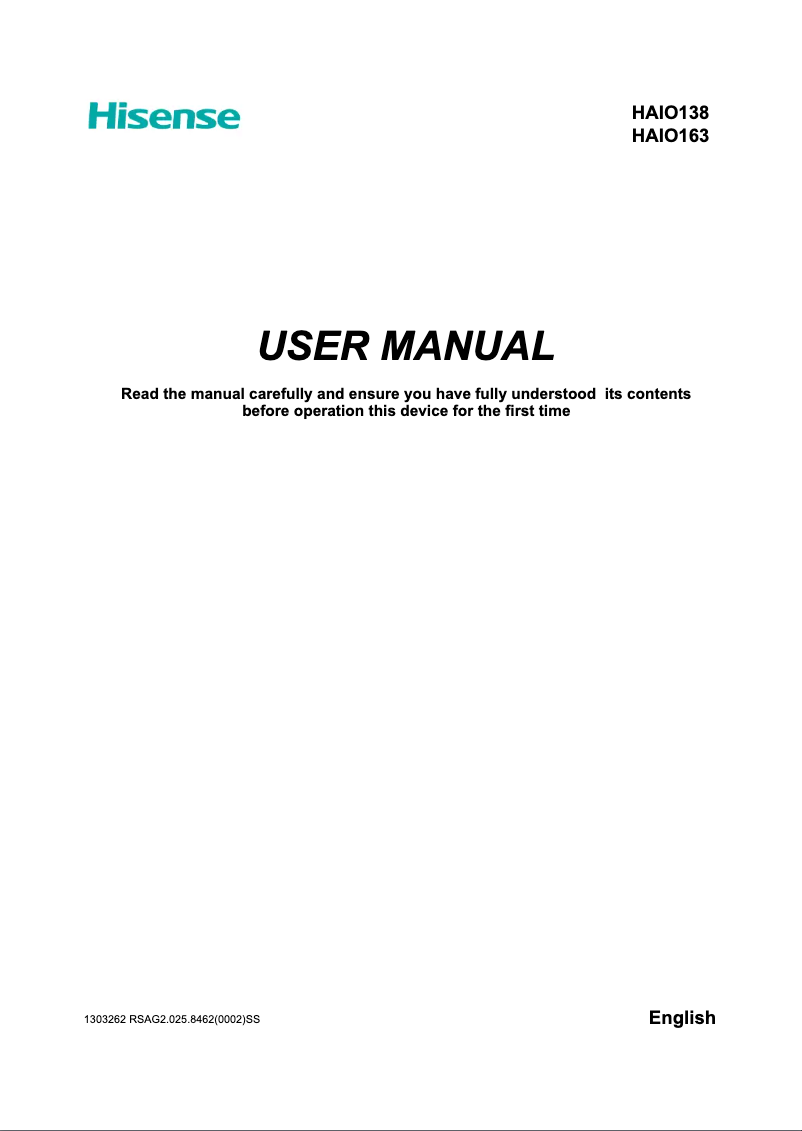 Page n°1 - Manuel utilisateur Hisense HAIO138