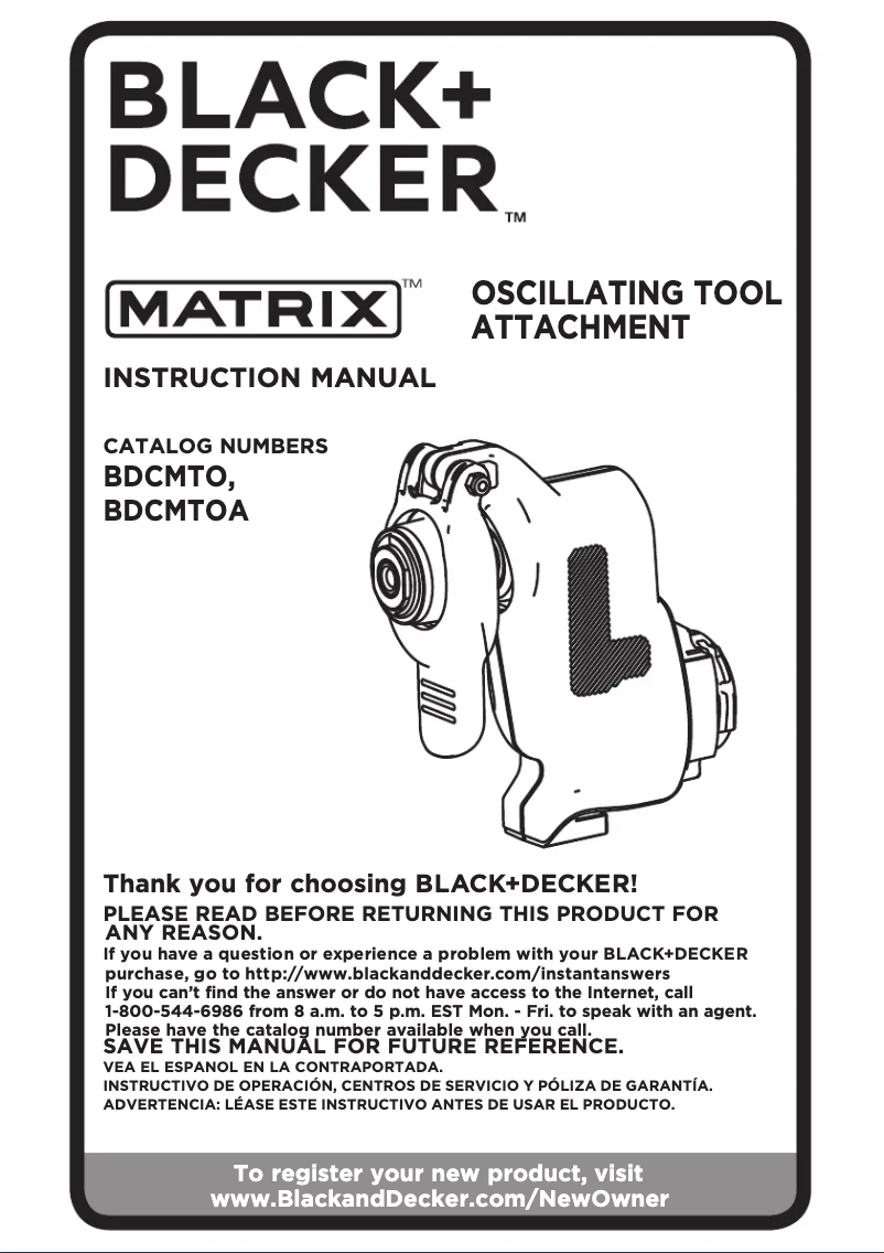 Page 1 de la notice Manuel utilisateur Black & Decker BDCMTO