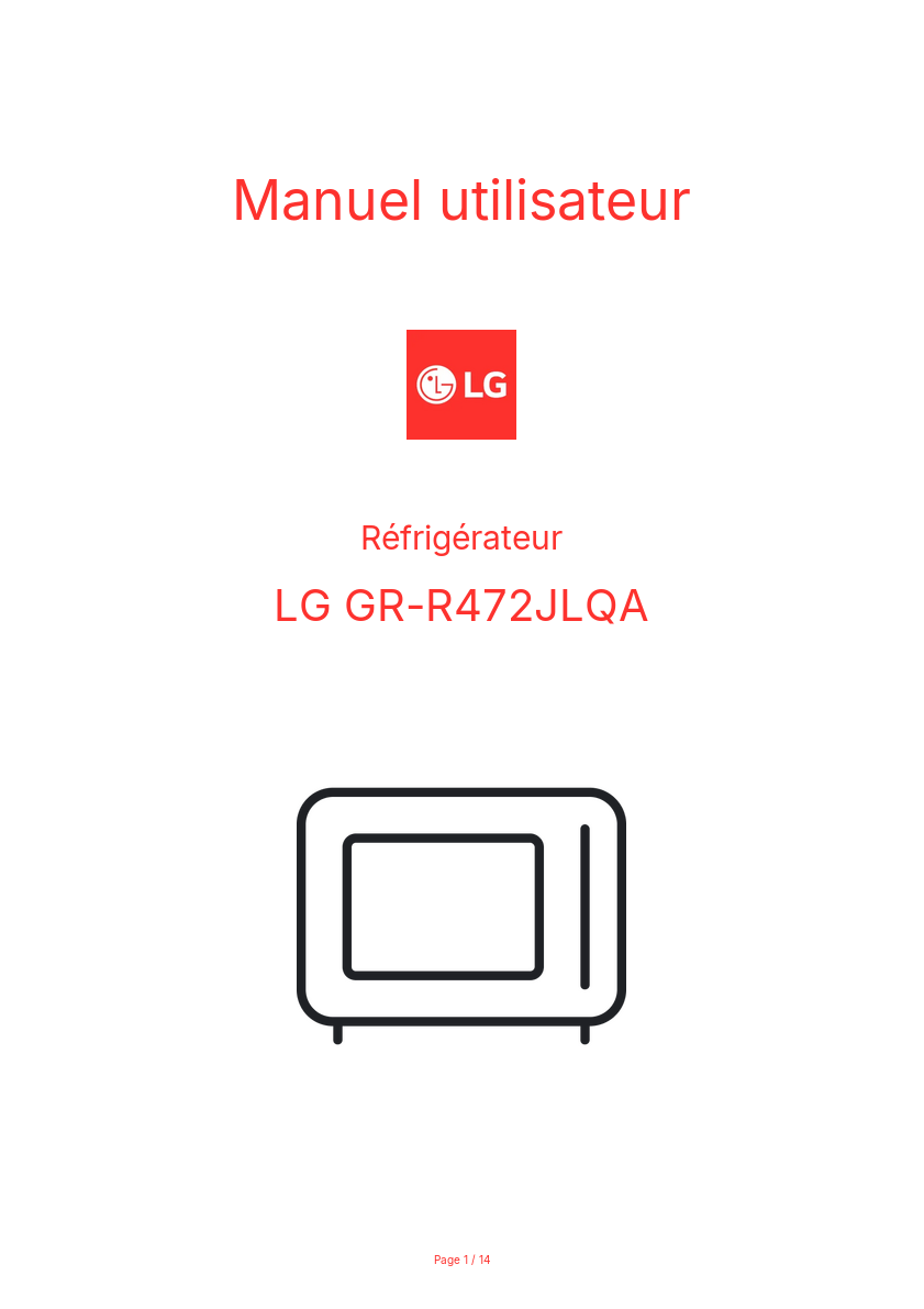 Image de la première page du manuel de l'appareil GR-R472JLQA