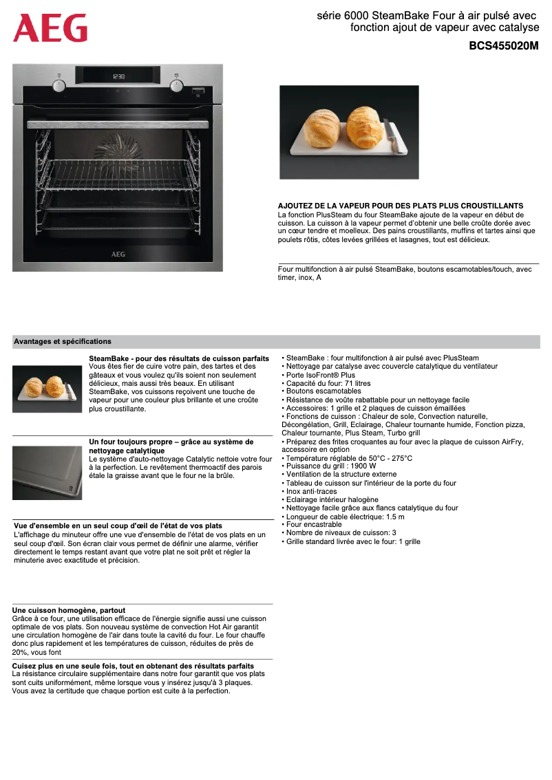 Page 1 de la notice Fiche technique AEG BCS455020M