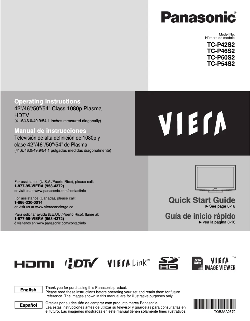 Página 1 del manual Manual de usuario Panasonic Viera TC-P50S2