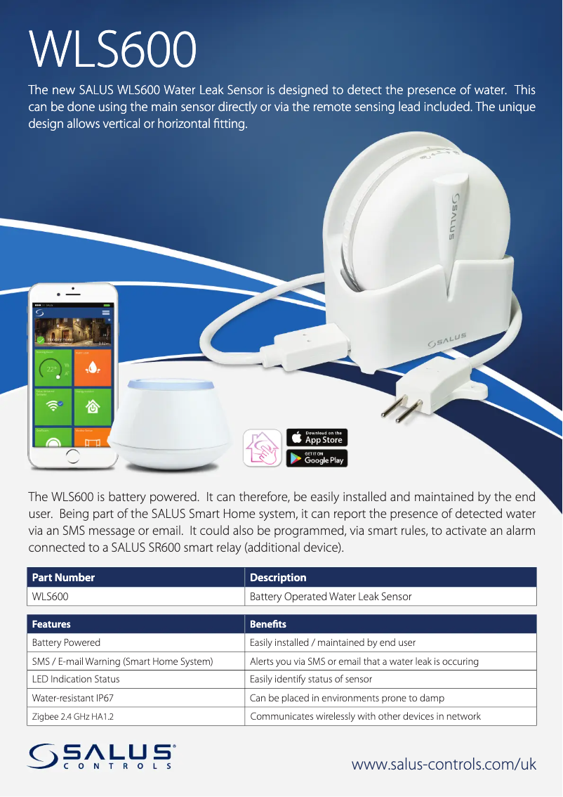 Página 1 del manual Ficha técnica Salus WLS600