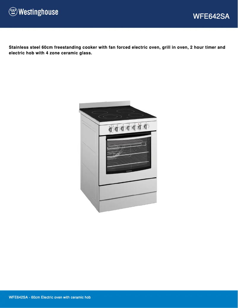 Page 1 de la notice Fiche technique Westinghouse WFE642SA