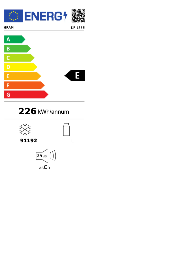 Page 1 de la notice Label énergétique Gram KF186E